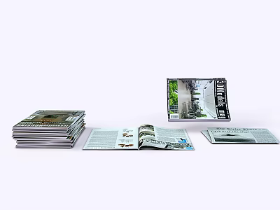 Stacked And Open Magazines With Various Colorful Cityscape Images And Pages 3d model