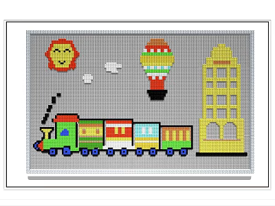 Building Blocks Creation Featuring Lion Head Hot Air Balloon Train And Tall Building 3d model