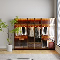 Luxury Modern Wardrobe With Glass Doors Built-in Lighting Metal Accents And Hanging Clothes