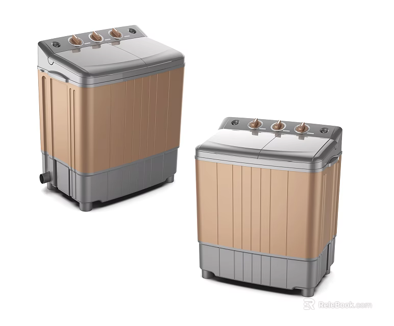 Two Brown And Gray Twin Tub Washing Machines With Control Knobs Modern Design 3d model 