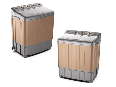 Two Brown And Gray Twin Tub Washing Machines With Control Knobs Modern Design 3d model