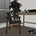 Japanese Style Log Style Book Room Desk Quiet Style Office Desk Chair Office Chair Single Chair 3d model