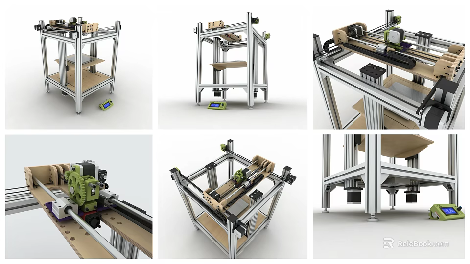 Multiple Views of Industrial Mechanical Frame with Metal Components and Parts 3d model 