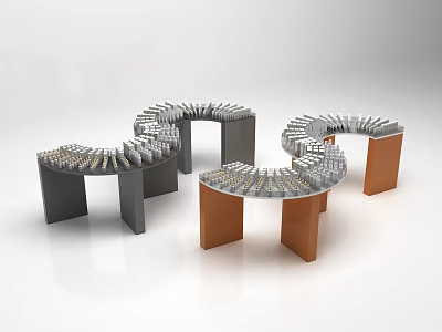 Modern Curved Display Shelves with Grey And Brown Bases And Metal Display Tops 3d model