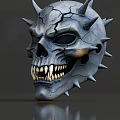Game Movie Character With Spiked Skull Mask Cracked Surface And Sharp Teeth Design