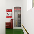 Industrial Control Room Featuring Electrical Control Cabinets Warning Signs Green Floor Safety Helmet Tool Boxes