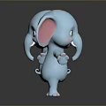 Blue Cartoon Elephants With Pink Ears Front And Back Views Standing On Black Reflective Surface