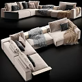 Modern Light Colored Fabric Sectional Sofa With Plush Pillows And Cozy Blankets 3d model