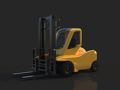 Yellow Industrial Forklift Truck With Lifting Mast And Cabin For Warehouse Operations 3d model