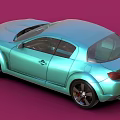 Blue Mazda Sports Car With Sleek Design And Black Wheels On Pink Background
