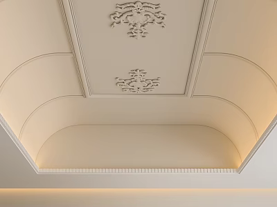 Elegant Ceiling Design With Ornate Carved Patterns Curved Molding And Recessed Lighting 3d model