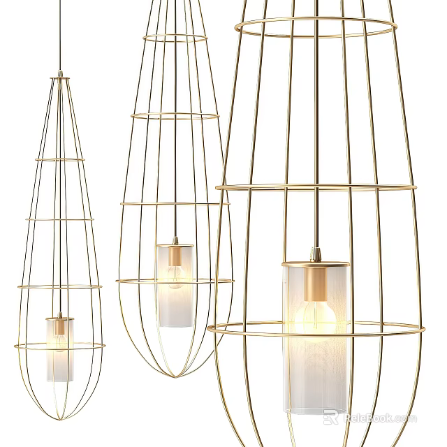 Elegant Modern Geometric Metal Frame Chandeliers With Transparent Shade Lighting 3d model 