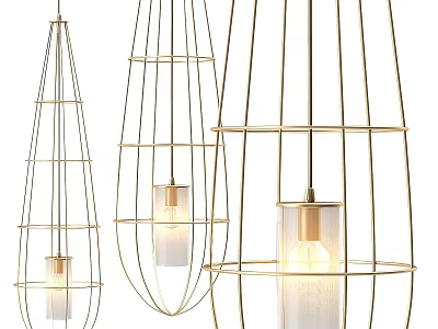 Elegant Modern Geometric Metal Frame Chandeliers With Transparent Shade Lighting 3d model