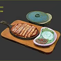 Delicious Sliced Chicken In Black Frying Pan With Side Dishes And Sauces On Wooden Tray