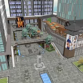 Modern Commercial Complex With High Rise Buildings Plaza Footbridge Trees And Fountain