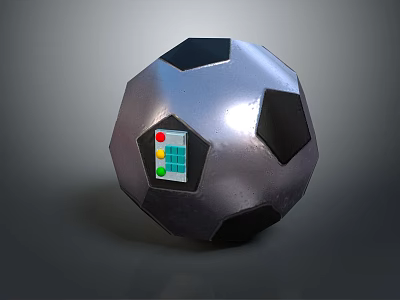 Metallic Soccer Ball Shaped Object With Control Panel Colored Buttons And Digits 3d model