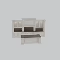Classical White Kitchen Cabinets with Carved Details Glass Door and Dark Countertop Kitchen Island Design