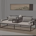 Traditional Chinese Luohan Bed With Wooden Frame White Cushions Landscape Painting And Decorative Screen
