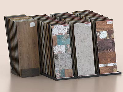 Assorted Wood Flooring Samples On Display Rack 3d model