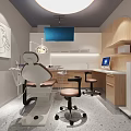 Modern Dental Clinic Interior With Dental Chair Surgical Lamp Computer Wooden Cabinets And Painting