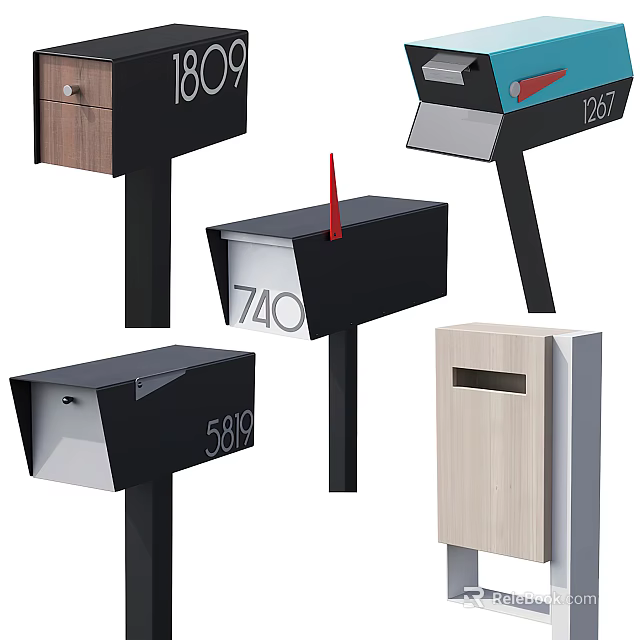 Modern Public Facility Mailboxes With Various Designs Numbers And Materials 3d model