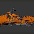 Vintage Orange Motorcycle With Sidecar And Weathered Texture On Reflective Gray Surface