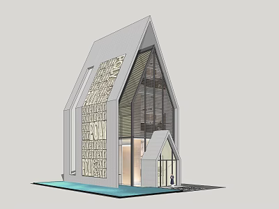 Modern Architectural Design With Steep Roof Large Glass Windows And Decorative Facade 3d model
