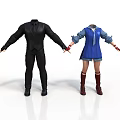 Headless Characters In Black Suit And Blue Dress Holding Hands On White Background