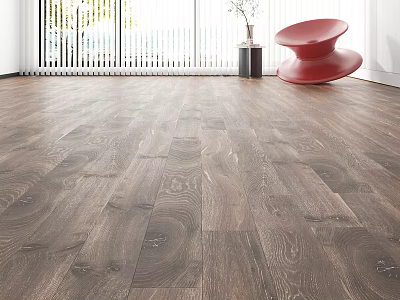 Wooden Floor in Modern Living Space with Red Chair Near Window And Vase 3d model