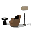Brown Single Sofa With Floor Lamp And Small Round Table 3d model