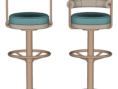 Two Modern Bar Stools With Teal Seat Cushion Curved Backrest And Sturdy Metal Base 3d model