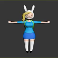 Game Movie Character With Rabbit Ears Blonde Hair Blue Outfit Green Backpack Open Arms
