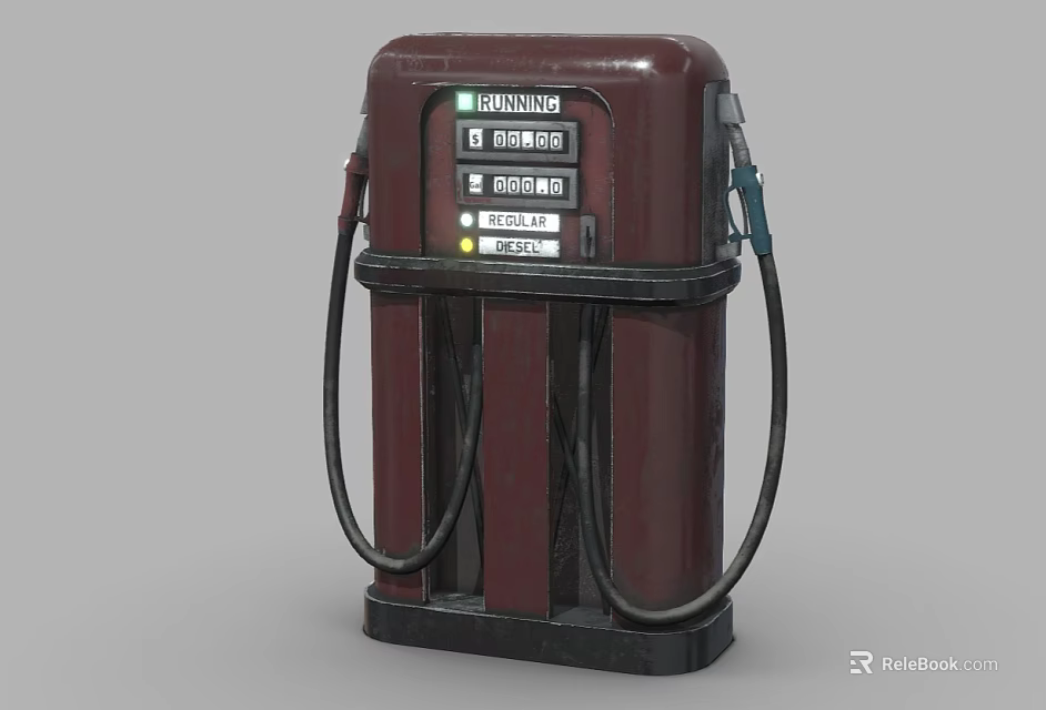 Vintage Red Commercial Fuel Pump Equipment With Digital Display And Fuel Nozzles 3d model 