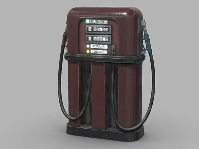 Vintage Red Commercial Fuel Pump Equipment With Digital Display And Fuel Nozzles 3d model