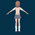 Anime School Girl With Brown Hair Wearing White Shirt Gray Skirt And Dark Blue Background