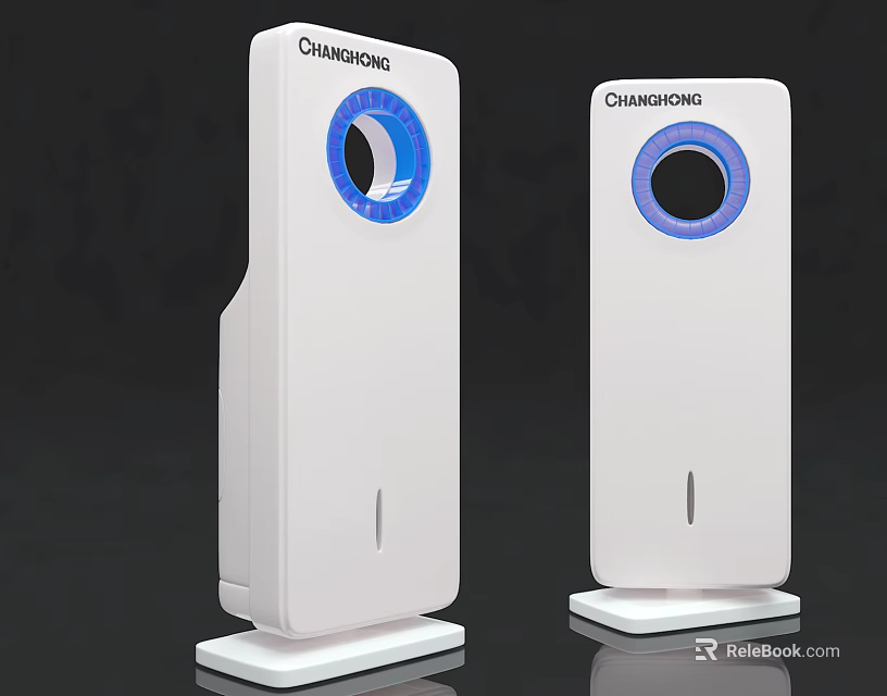 Chamasonic Modern White Standing Electric Air Cooler Fan With Blue Circular 3d model 