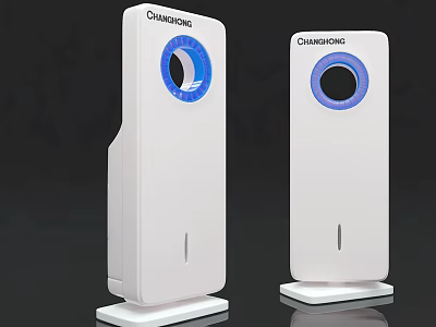 Chamasonic Modern White Standing Electric Air Cooler Fan With Blue Circular 3d model