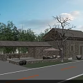 Traditional Rustic Stone House Featuring Hinged Door And Tiled Roof Exterior