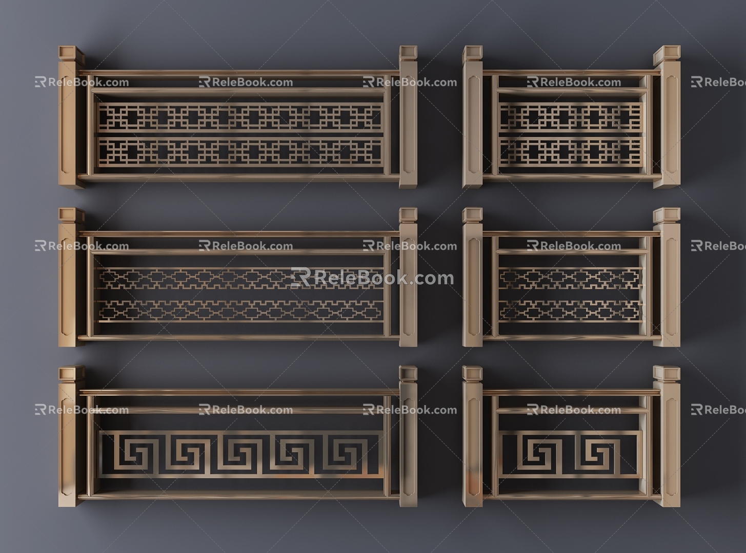 New Chinese-style Metal Railing Guardrail 3d model