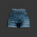 Blue Denim Shorts With Cuffed Hem Front Pockets And Button Closure 3d model