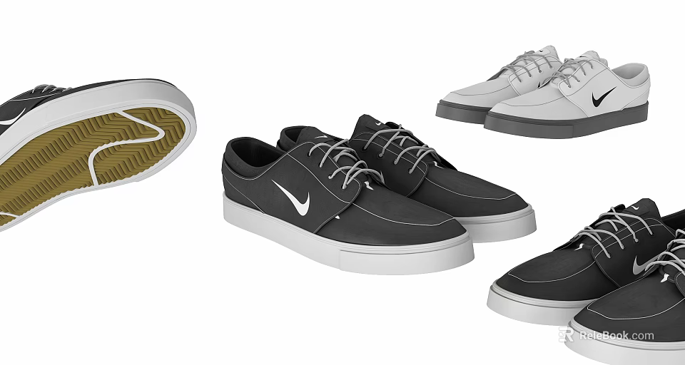 Black Casual Shoes With White Sole And Logo Lace Up Design Details 3d model 