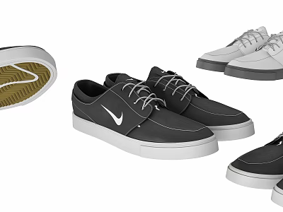 Black Casual Shoes With White Sole And Logo Lace Up Design Details 3d model