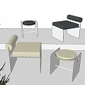 Modern Contemporary Stools With Metal Frames And Upholstered Seats In Black Beige