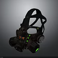 Tactical Weapon Gas Mask With Rusty Exterior Green Red Glowing Dots And Black Straps