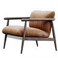 Modern Single Sofa With Brown Leather Upholstery And Wooden Armrest Frame