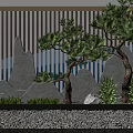 Modern Scenic Wall with Striped Background Mountain Decor Pine Trees Green Plants and Gravel