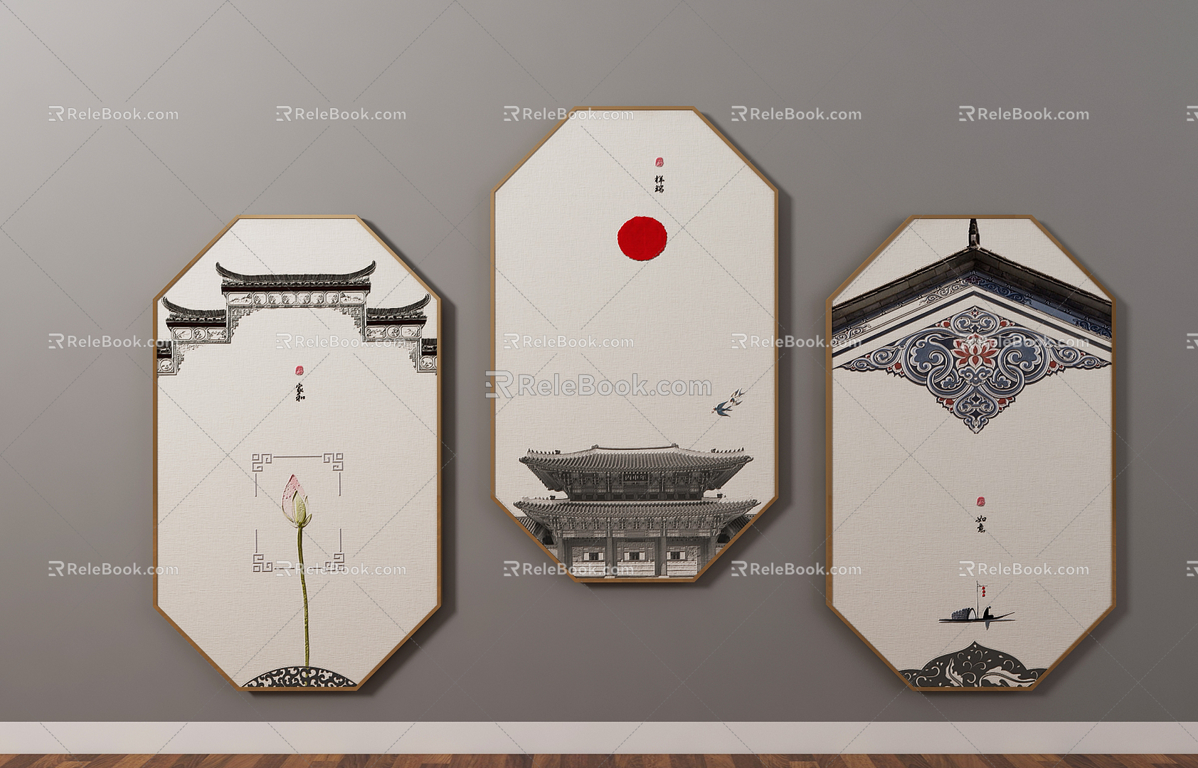 New Chinese Architectural Painting Hanging Paintings 3d model