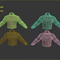 Brown Collared Long Sleeve Tops With Camouflage Sleeves And Green Patterns 3d model