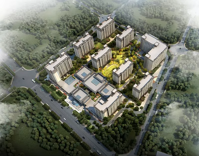 Bird's-eye view planning of modern residence 3d model