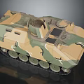 Armored Military Vehicle With Camouflage Pattern Tracked Wheels And Top Turret Hatch